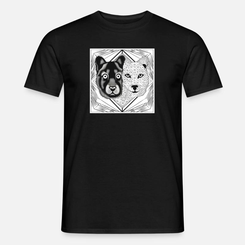 Monochromes Wolf & Hund Design - Männer T-Shirt - Schwarz