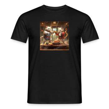 Zwei chinesische Kung-Fu-Katzen kämpfen - Männer T-Shirt - Schwarz - Vorne - AI Model Male 178 light (178cm)
