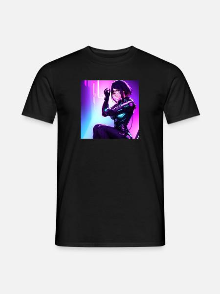 Cyberpunk Girl Sticker 2 - Männer T-Shirt - Schwarz