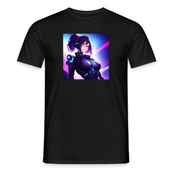 Cyberpunk Girl Sticker 3 - Männer T-Shirt - Schwarz - Vorne - AI Model Male 178 light (178cm)