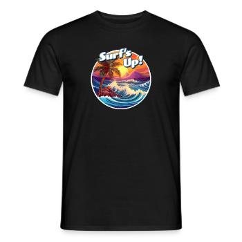 Ride the Wave: It's Surf's Up Time! - Men's T-Shirt - black - Front - AI Model Male 178 light (178cm)