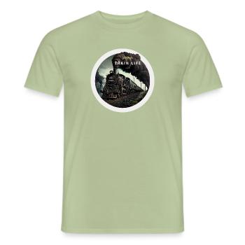 Train Life : Puissance à vapeur - T-shirt homme - vert sauge - Devant - AI Model Male 178 light (178cm)