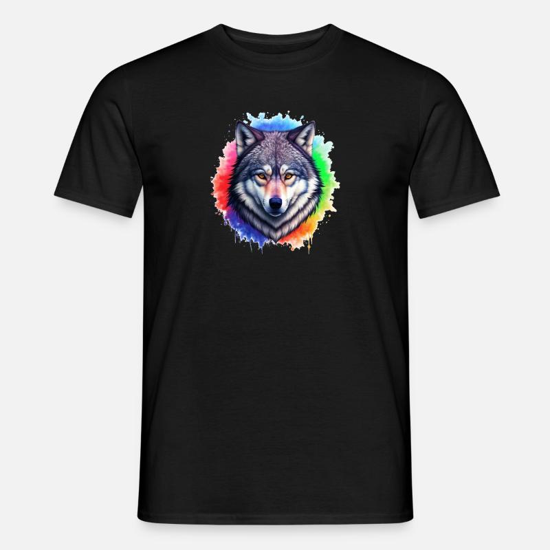 Wolf Regenbogen Explosion - Männer T-Shirt - Schwarz
