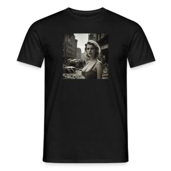 Young woman in the post-apocalypse - Men's T-Shirt - black - Front - AI Model Male 178 light (178cm)