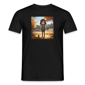 Cute Anime Girl with little animal - Männer T-Shirt - Schwarz - Vorne - AI Model Male 178 light (178cm)