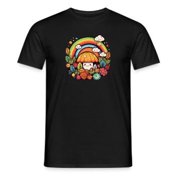 Herbst-Regenbogenpilz im Kawaii-Garten - Männer T-Shirt - Schwarz - Vorne - AI Model Male 178 light (178cm)