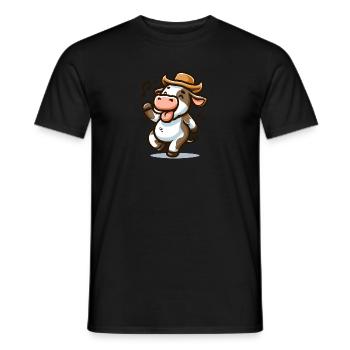 Happy Dancing Cow with a Cowboy Hat - Men's T-Shirt - black - Front - AI Model Male 178 light (178cm)