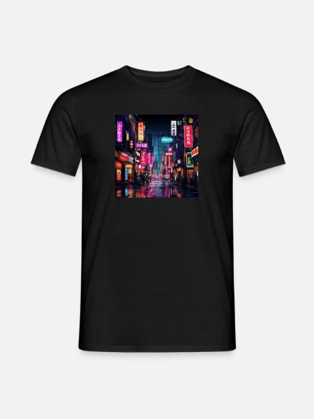 Neon Tokyo Seitenstraße: Urbanes Flair in Tokio - Männer T-Shirt - Schwarz