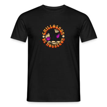 "Chill-osaur T-Shirt - Relaxation in Hossegor" - Men's T-Shirt - black - Front - AI Model Male 178 light (178cm)
