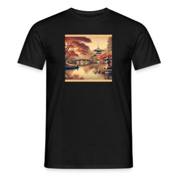 Japan Vintage Teich Abend - Männer T-Shirt - Schwarz - Vorne - AI Model Male 178 light (178cm)