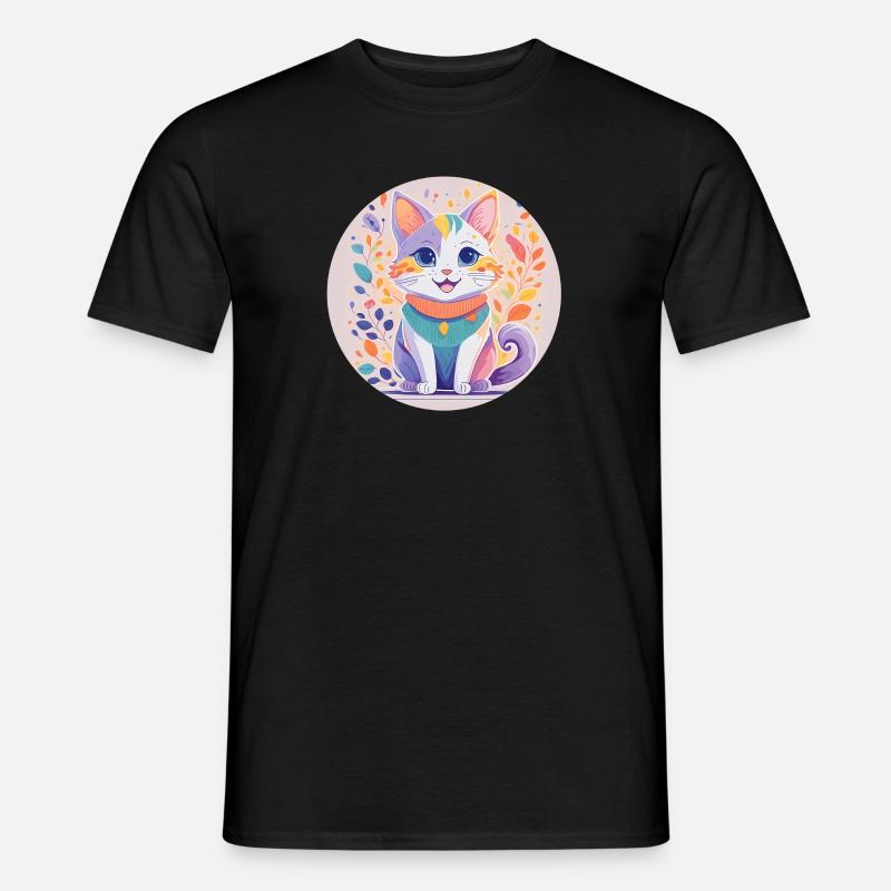 Happy Cat - Männer T-Shirt - Schwarz