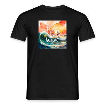 "Ride the Wave" Vintage Surf T-Shirt Design - Männer T-Shirt - Schwarz - Vorne - AI Model Male 178 light (178cm)