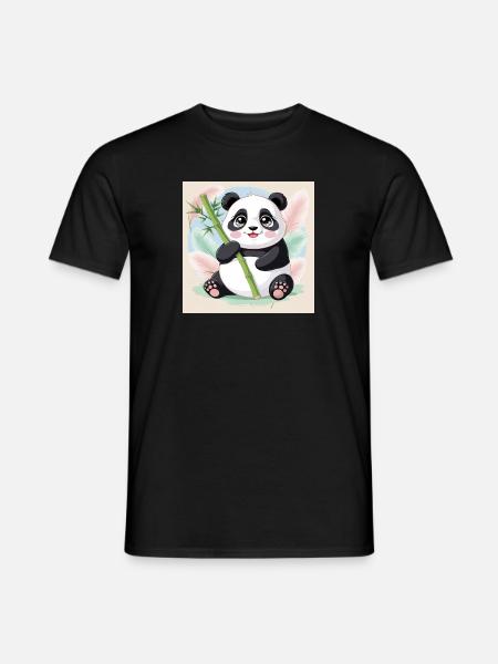 Kawaii Panda with Bamboo - Männer T-Shirt - Schwarz