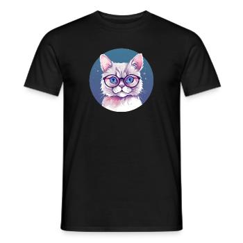 Stylish Cat Portrait with Glasses - Men's T-Shirt - black - Front - AI Model Male 178 light (178cm)