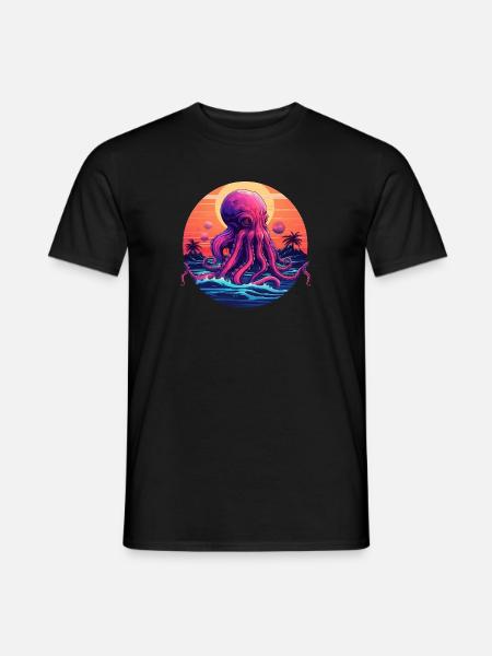 Octopus 80s synthwave 1 without stroke - T-shirt homme - noir