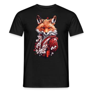 Magic Fox & Cherry Blossoms Japanese Aesthetics - Men's T-Shirt - black - Front - AI Model Male 178 light (178cm)