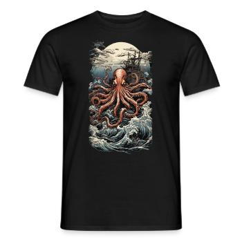 Ukiyo-E Japan Art Style Ästhetischer Kraken - Männer T-Shirt - Schwarz - Vorne - AI Model Male 178 light (178cm)