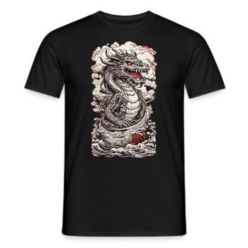 Retro Ukiyo-E Dragon Japan Wave Art Design - Men's T-Shirt - black - Front - AI Model Male 178 light (178cm)