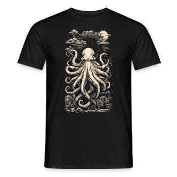 Retro Octopus Japanese Sea Depth Design Style - Men's T-Shirt - black - Front - AI Model Male 178 light (178cm)