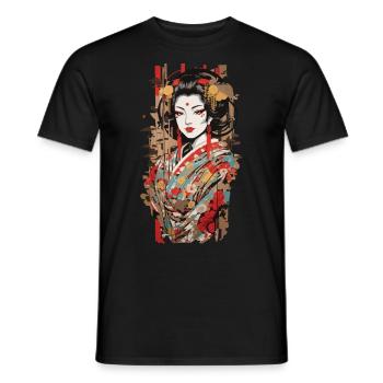 Japan Geisha Popart Retro Aesthetic - Men's T-Shirt - black - Front - AI Model Male 178 light (178cm)