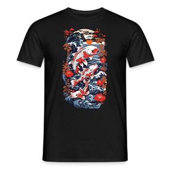 Koi Karpfen mit Wasserblumen Ukiyo-E Kunststil - Männer T-Shirt - Schwarz - Vorne - AI Model Male 178 light (178cm)