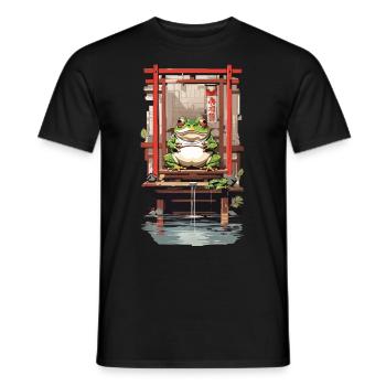 Japanese Yokai Frog in Temple Ukiyo-E Style - Men's T-Shirt - black - Front - AI Model Male 178 light (178cm)