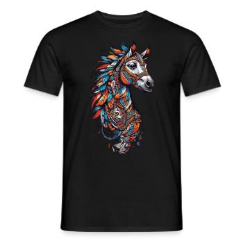 Spirituelles Pferde Federschmuck Pferd Design - Männer T-Shirt - Schwarz - Vorne - AI Model Male 178 light (178cm)