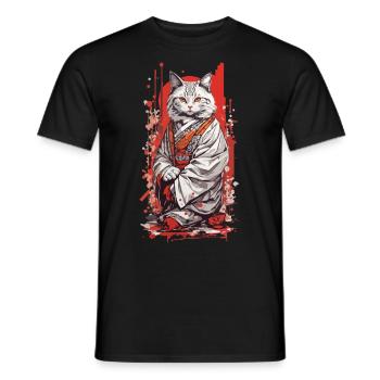 Kimono Japonais Chat Style Ukiyo-E - T-shirt homme - noir - Devant - AI Model Male 178 light (178cm)