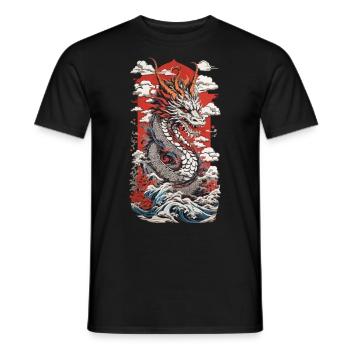 Dragon Ukiyo-E Design Streetwear Vintage Rétro - T-shirt homme - noir - Devant - AI Model Male 178 light (178cm)