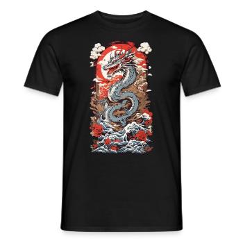 Asiatischer Drache Ukiyo-E Vintage Kunst - Männer T-Shirt - Schwarz - Vorne - AI Model Male 178 light (178cm)