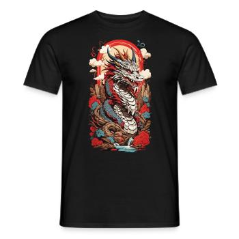 Ukiyo-E Drache Retro Japan Streetwear Design - Männer T-Shirt - Schwarz - Vorne - AI Model Male 178 light (178cm)