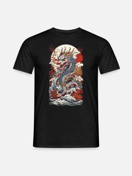 Japanese Vintage Dragon Ukiyo-E Streetwear - Men's T-Shirt - black