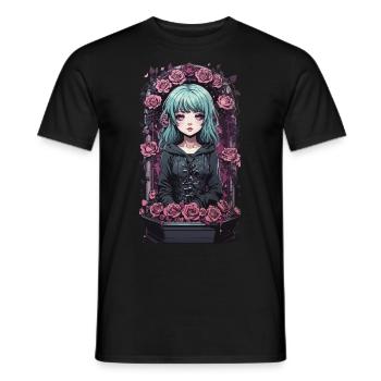 Victorian gothic anime egirl with roses - Men's T-Shirt - black - Front - AI Model Male 178 light (178cm)