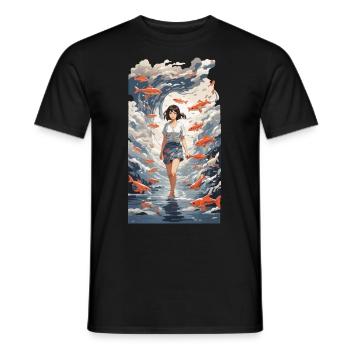 Anime Vaporwave Tokyo Océan Poisson Mer Design - T-shirt homme - noir - Devant - AI Model Male 178 light (178cm)