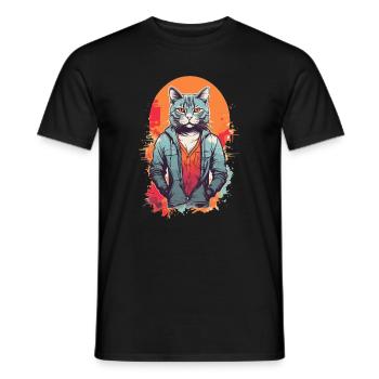 Chat gris froid - T-shirt homme - noir - Devant - AI Model Male 178 light (178cm)
