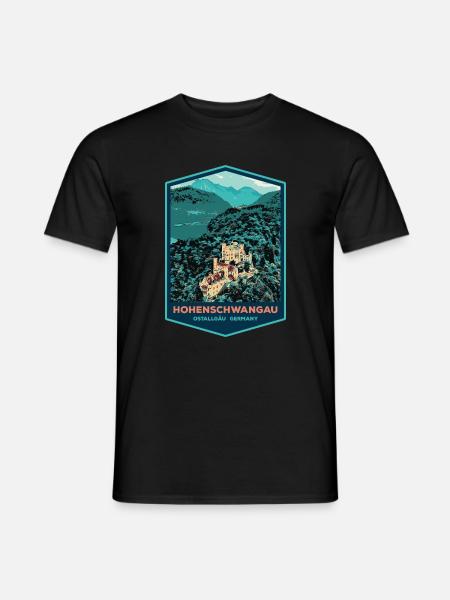 Illustration Hohenschwangau Castle, Bavaria - Men's T-Shirt - black