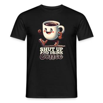 Shut Up Coffee Mug Funny Gift - Men's T-Shirt - black - Front - AI Model Male 178 light (178cm)