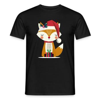 niedlicher Fuchs mit Weihnachtsmütze und Geschenk - Männer T-Shirt - Schwarz - Vorne - AI Model Male 178 light (178cm)