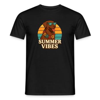 Lässiger Hund mit Sommerblumen und Sonnenbrille - Männer T-Shirt - Schwarz - Vorne - AI Model Male 178 light (178cm)