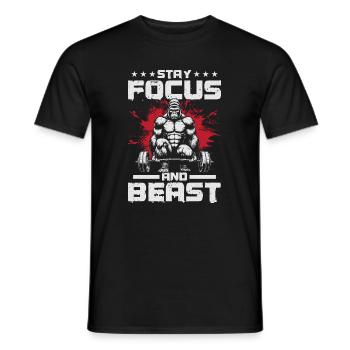 Motivational Gorilla with Pole and Text - Men's T-Shirt - black - Front - AI Model Male 178 light (178cm)