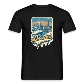Dresde hivernale – Vieille ville sous la neige - T-shirt homme - noir - Devant - AI Model Male 178 light (178cm)