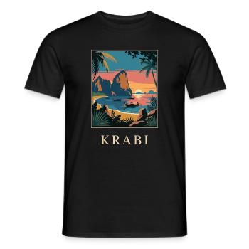 Krabi Sunset Cove Thailand Travel Poster - Men's T-Shirt - black - Front - AI Model Male 178 light (178cm)