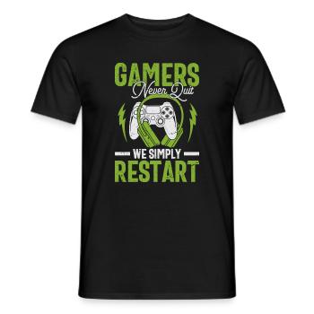 Gamer Geist: Never Quit Restart Geschenk - Männer T-Shirt - Schwarz - Vorne - AI Model Male 178 light (178cm)