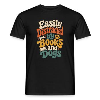 Easily distracted by books and dogs - Men's T-Shirt - black - Front - AI Model Male 178 light (178cm)