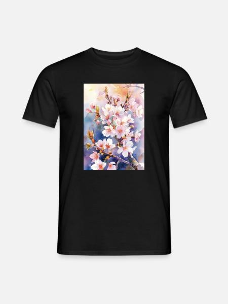Aquarellfarben pastellfarbene Kirschblüten - Männer T-Shirt - Schwarz