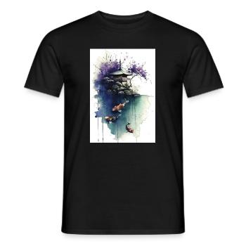 Aquarell-Koi und Kirschpagode - Männer T-Shirt - Schwarz - Vorne - AI Model Male 178 light (178cm)