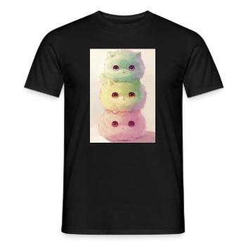 Pastel Cat in Rainbow Pile - Men's T-Shirt - black - Front - AI Model Male 178 light (178cm)
