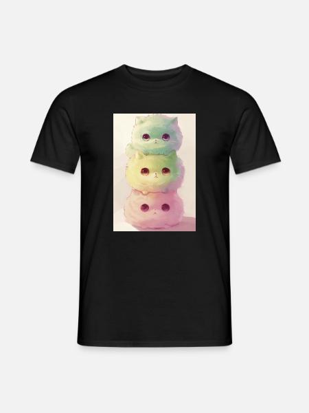 Pastel Cat in Rainbow Pile - Men's T-Shirt - black