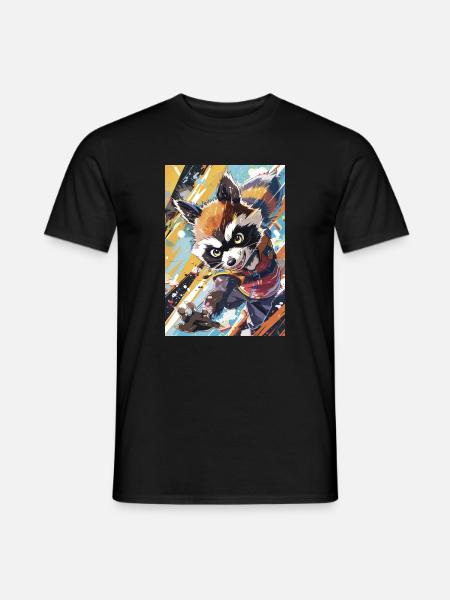 Waschbär-Abenteurer Neon in Aktion - Männer T-Shirt - Schwarz