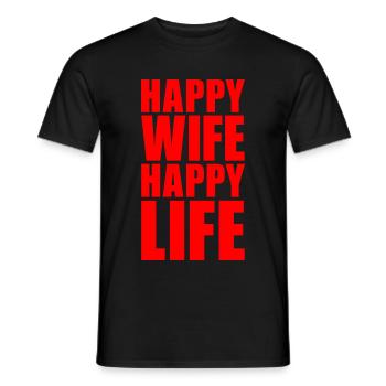 HAPPY WIFE HAPPY LIFE GIFT WOMAN MAN PARTNER - Men's T-Shirt - black - Front - AI Model Male 178 light (178cm)